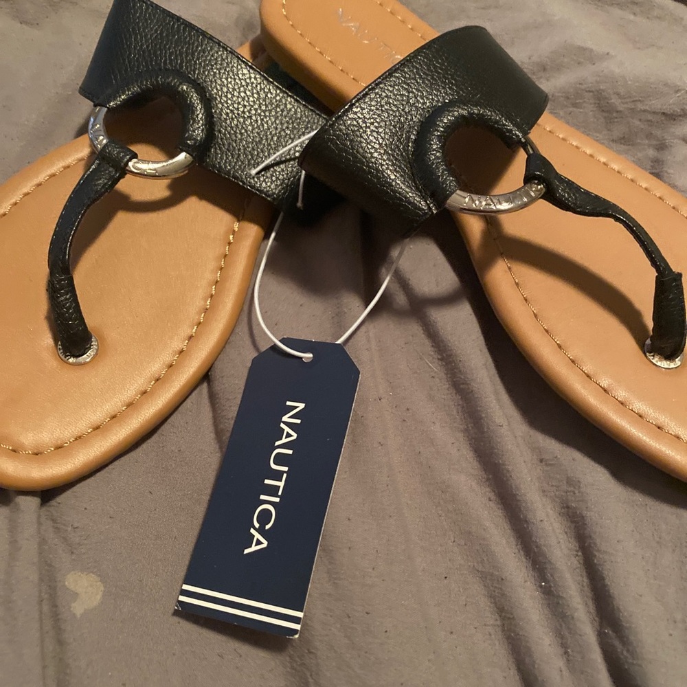 Brand New Black & Tan Nautical sandals Sz 7